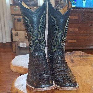 Handmade Mexican Black Caiman Cowboy Boots